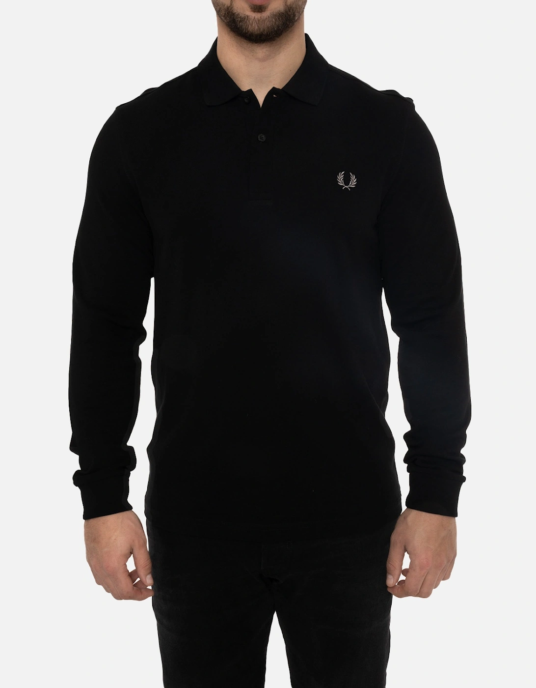 Mens L/S Plain Polo Shirt (Black)