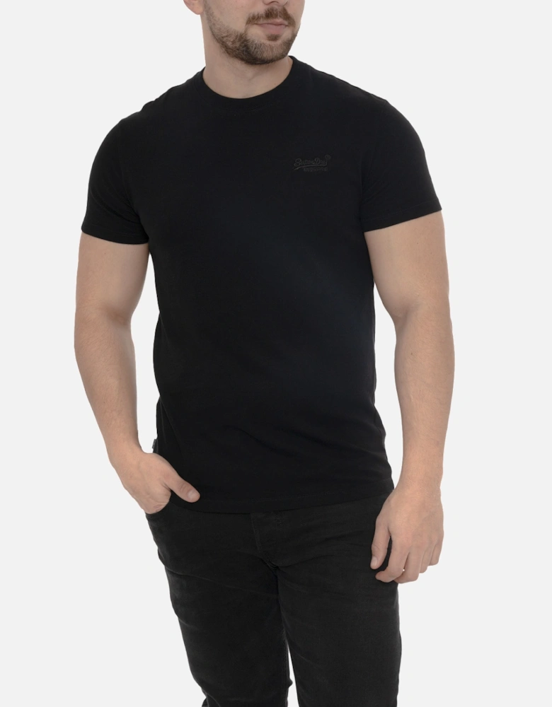 Mens Vintage Embroidered Logo T-Shirt (Black)