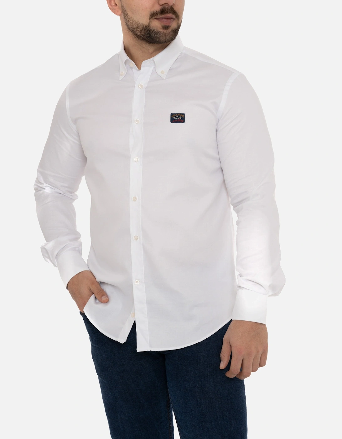 Mens L/S Patch Logo Shirt (White)