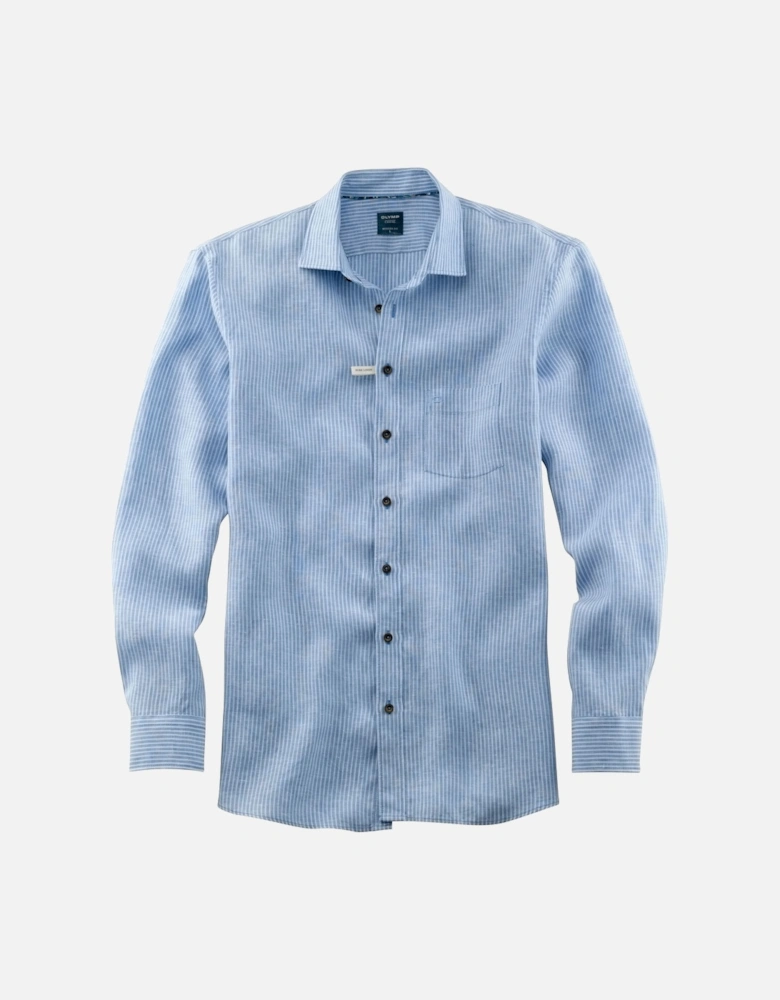 Mens Linen Stripe Modern Fit Casual Shirt (Blue / White)