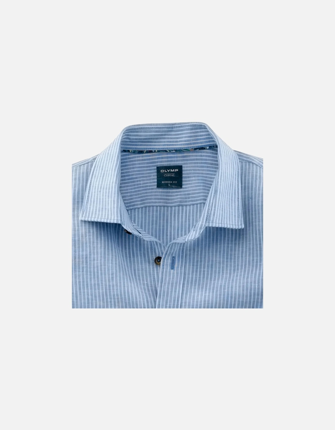 Mens Linen Stripe Modern Fit Casual Shirt (Blue / White)