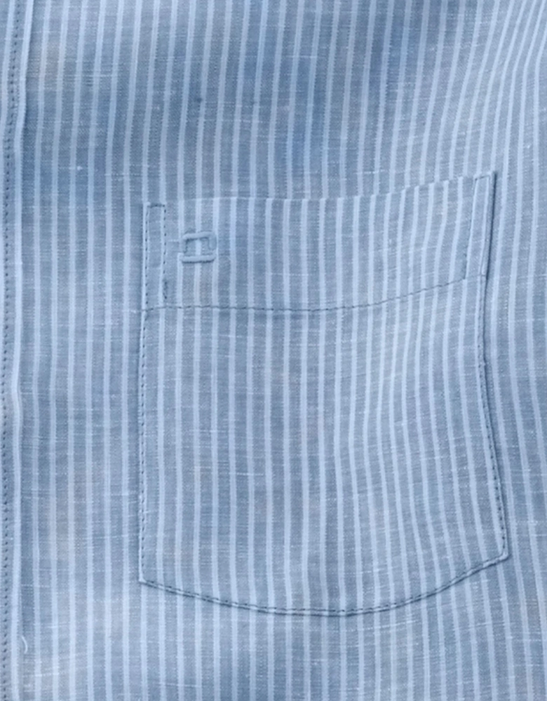 Mens Linen Stripe Modern Fit Casual Shirt (Blue / White)