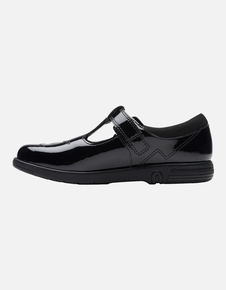 Juniors Jazzy Tap Patent Leather School Shoes (Black)