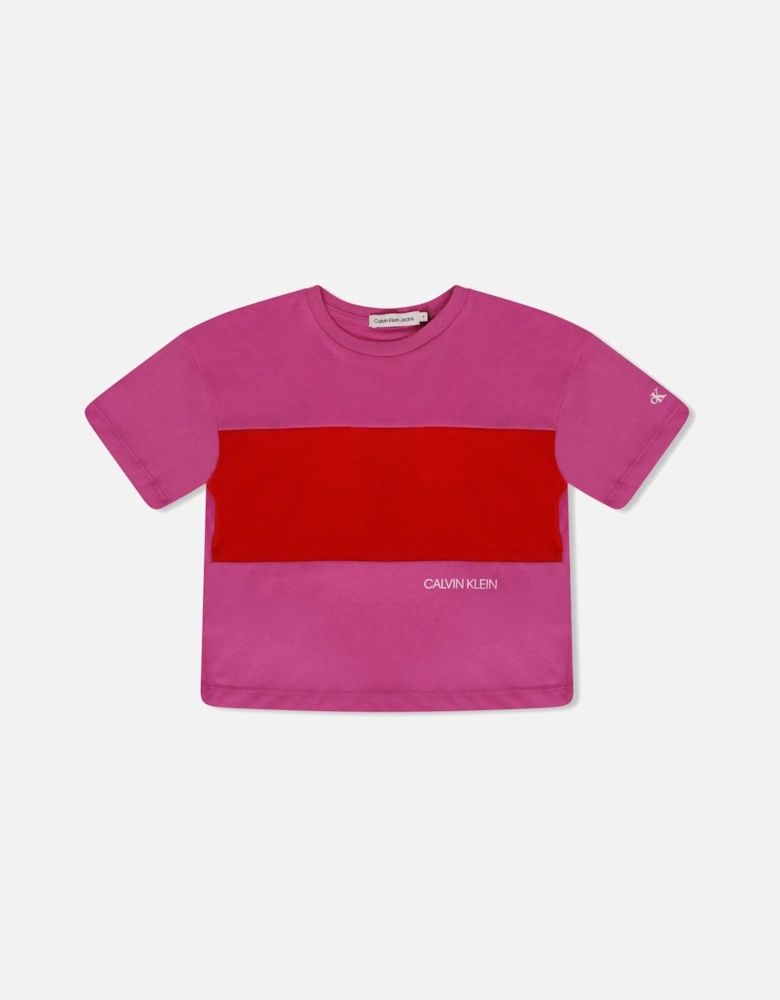 Juniors Girls Colour Block T-Shirt (Pink)