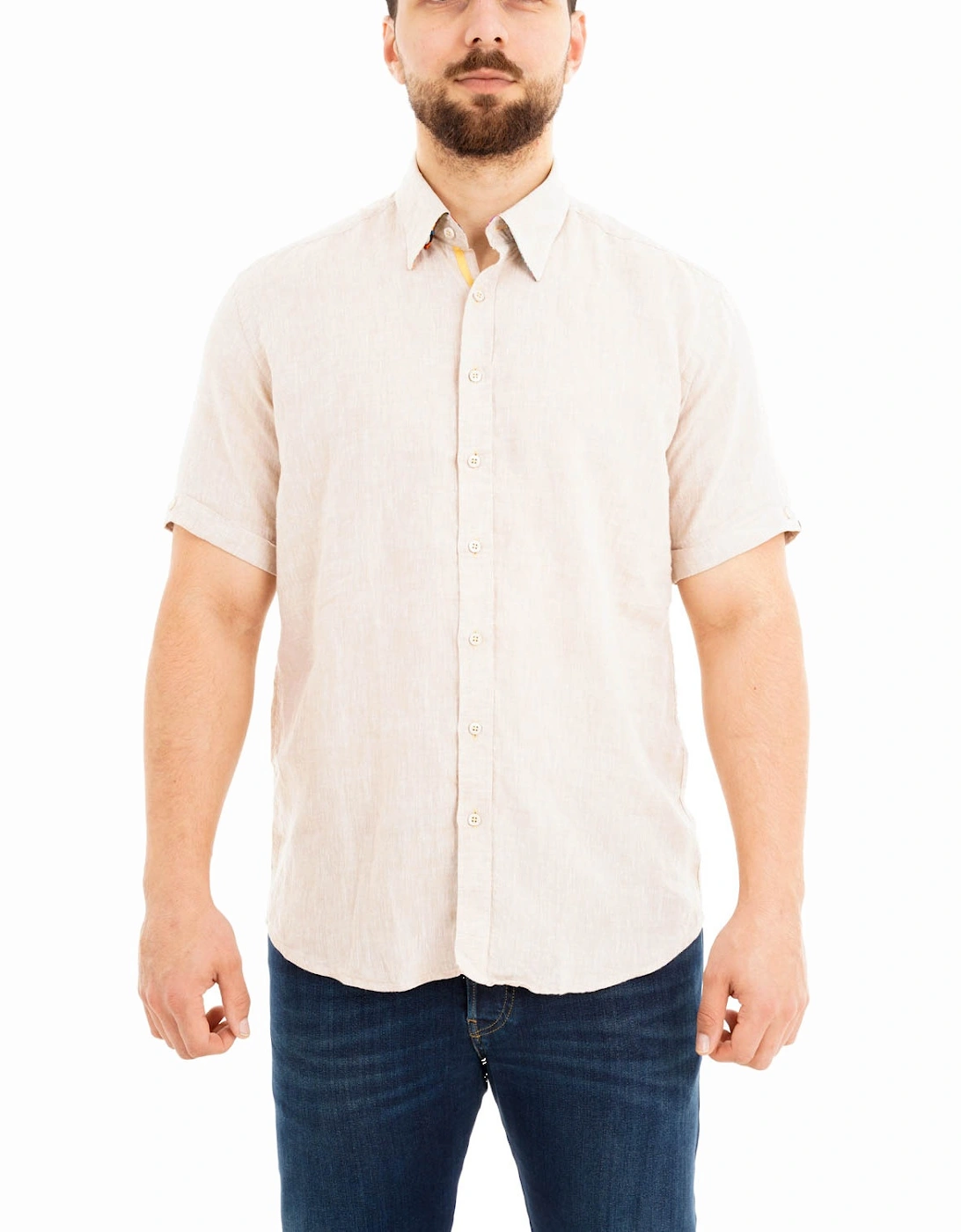 Mens S/S Linen Shirt (Stone), 4 of 3