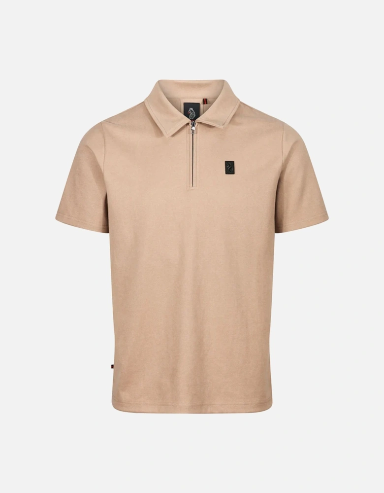 Luke Mens Fairfax Zip Polo Shirt (Oatmeal)