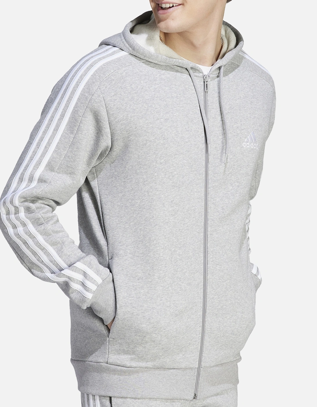 Mens 3-Stripe Full Zip Hoodie (Grey)