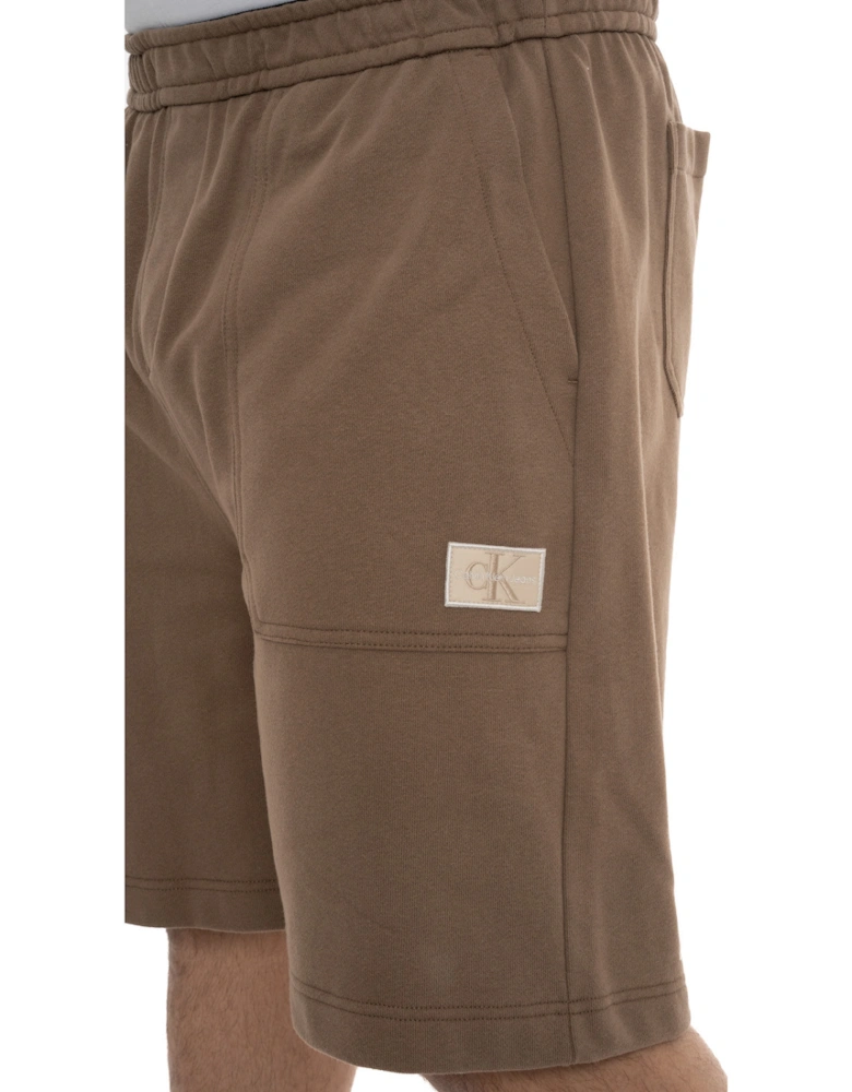 Mens Shrunken Badge Shorts (Brown)