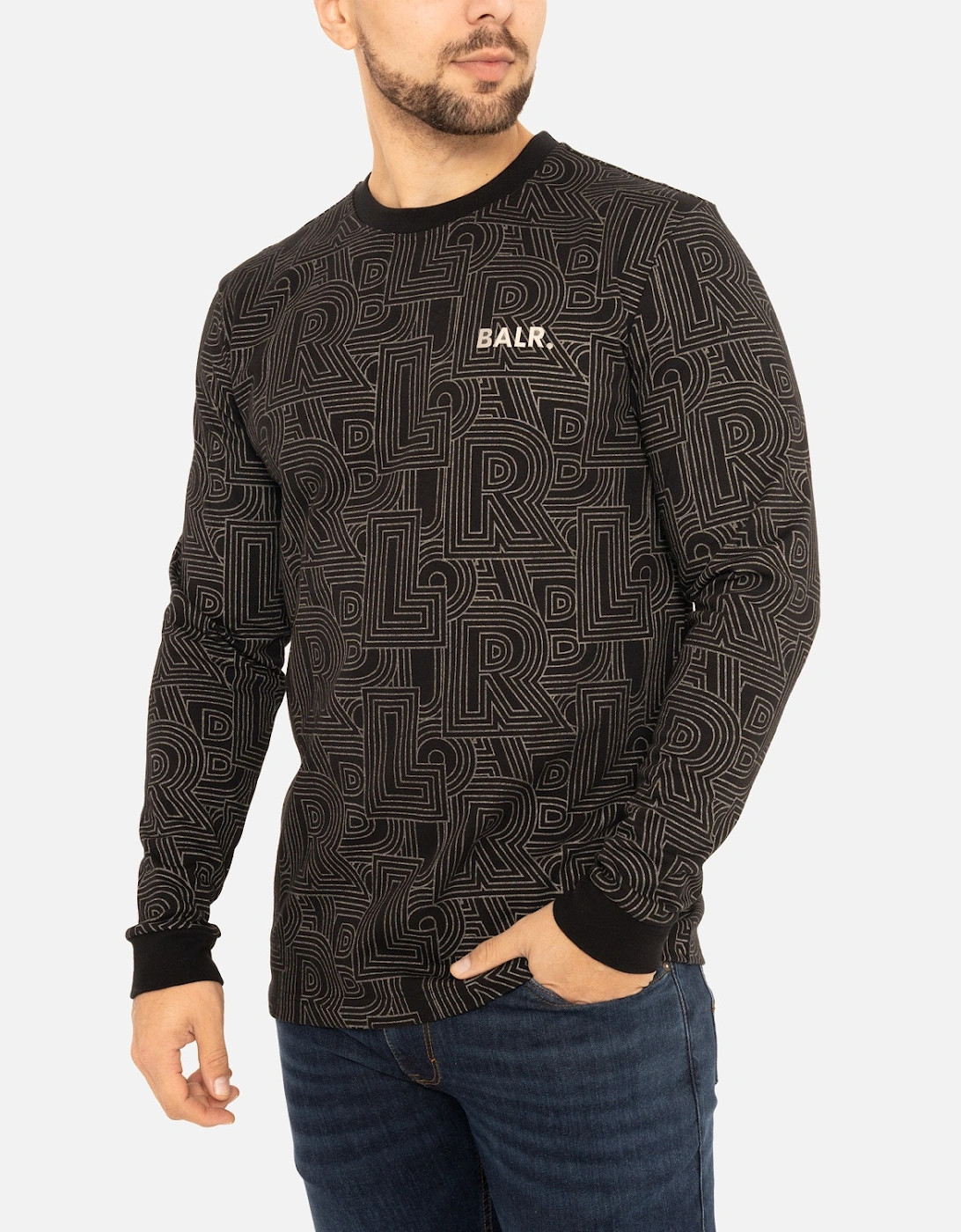 Mens Olaf Straight Track AOP L/S T-Shirt (Black)