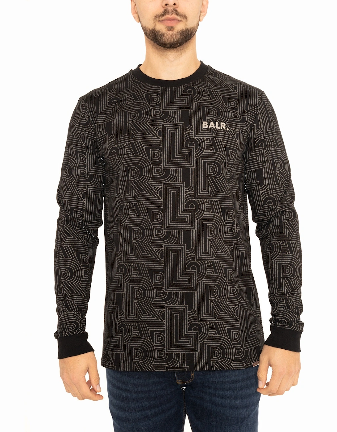 Mens Olaf Straight Track AOP L/S T-Shirt (Black), 8 of 7