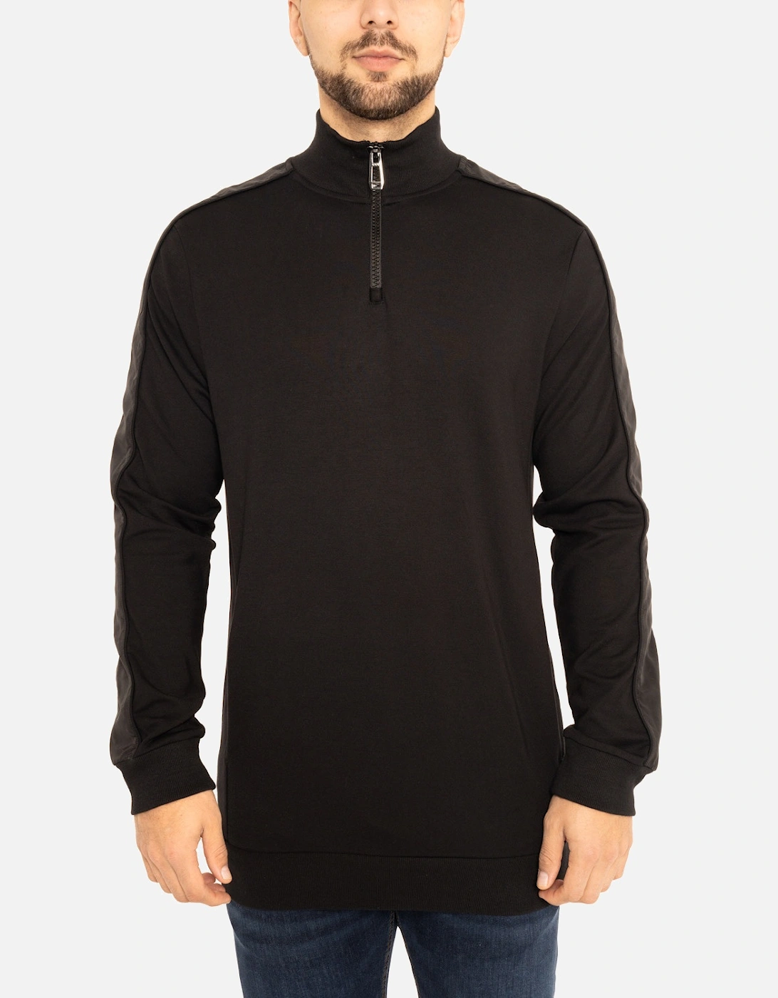 Joop Mens Half Zip Taped Sleeve Sweatshirt (Black), 8 of 7