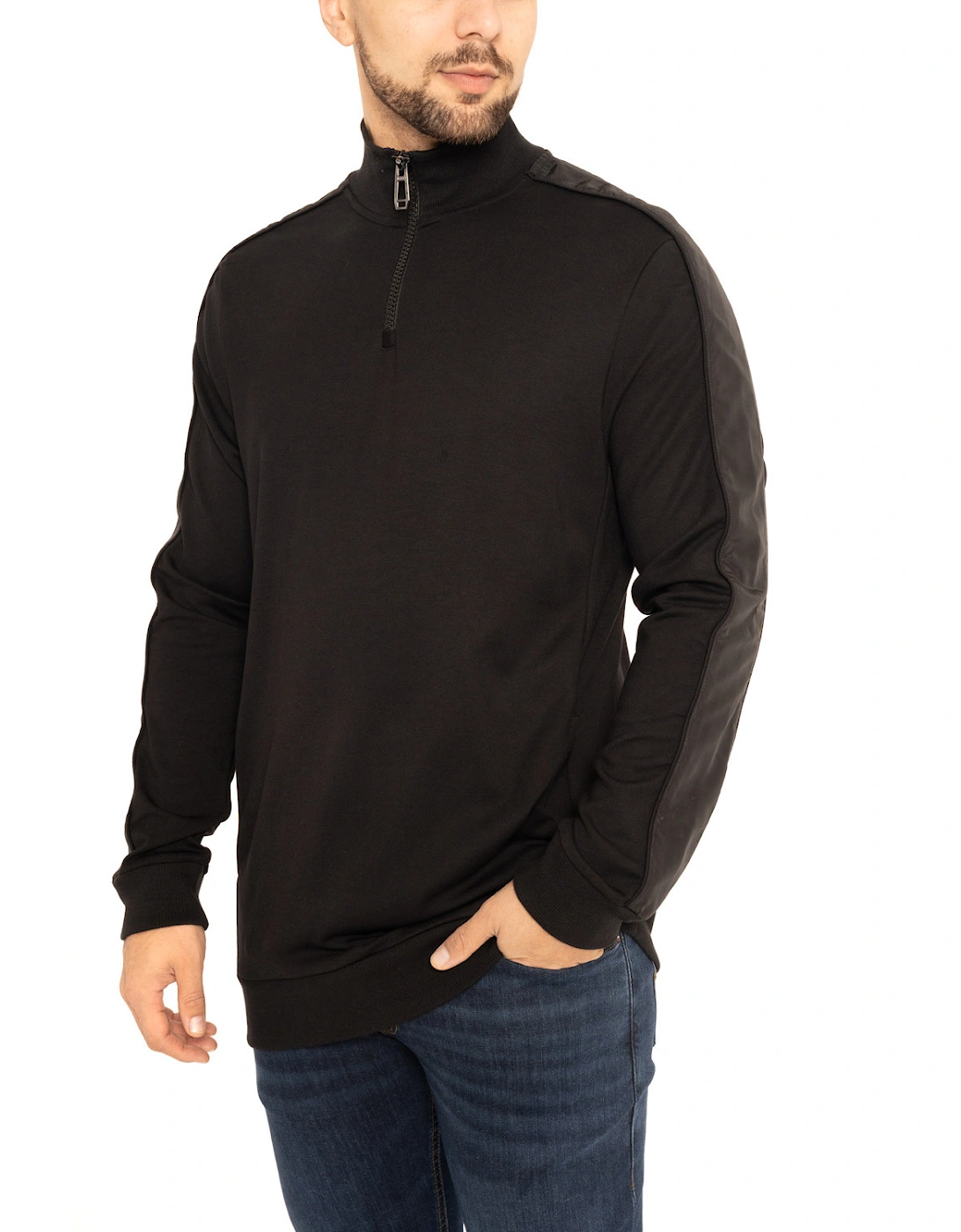Joop Mens Half Zip Taped Sleeve Sweatshirt (Black)