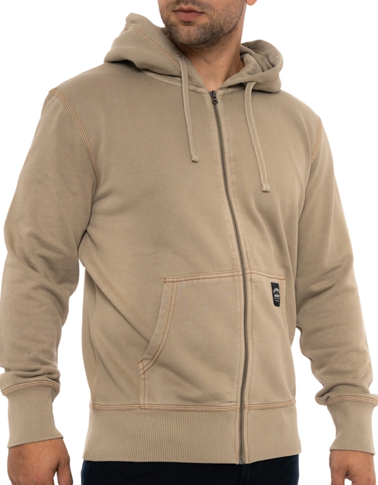 Mens Contrast Stitch Relaxed Full Zip Hoodie (Beige)