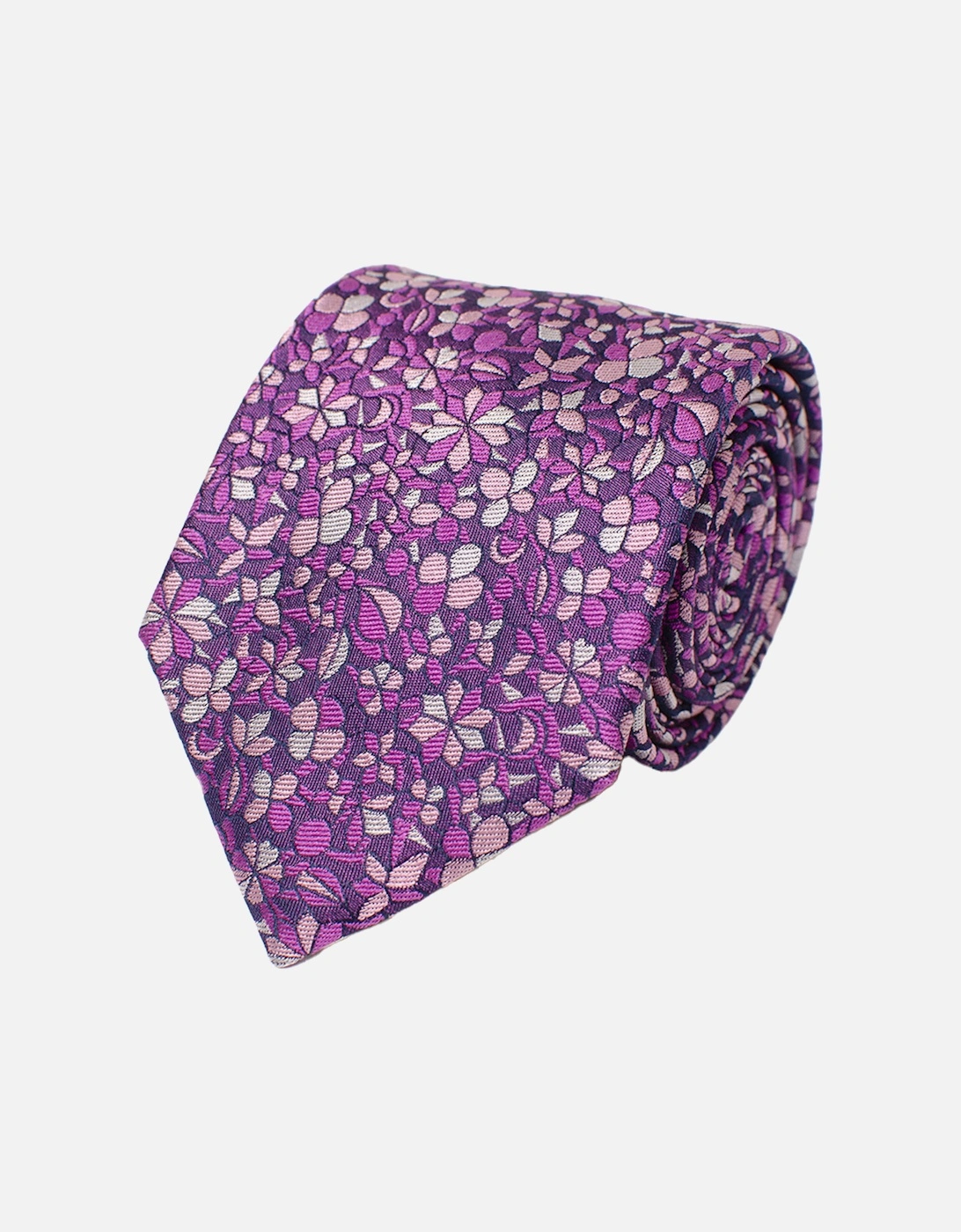 Mens Bright Woven Silk Floral Tie (Purple), 2 of 1