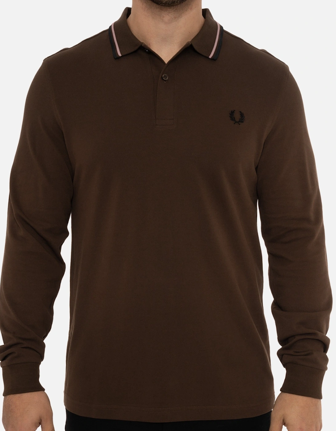 Mens Long Sleeve Tipped Polo Shirt (Tobacco), 8 of 7