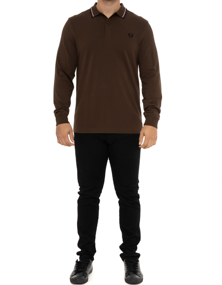 Mens Long Sleeve Tipped Polo Shirt (Tobacco)