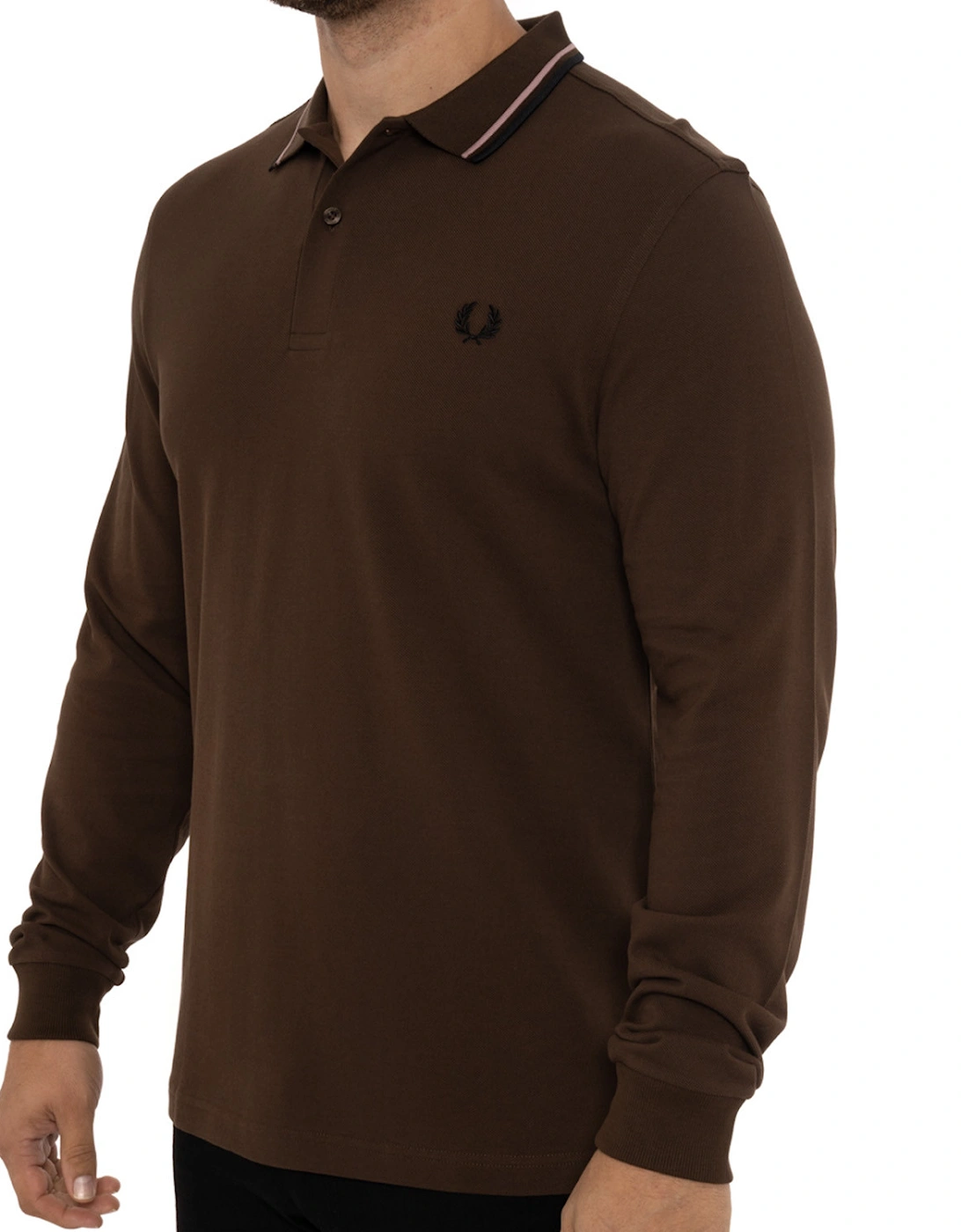 Mens Long Sleeve Tipped Polo Shirt (Tobacco)