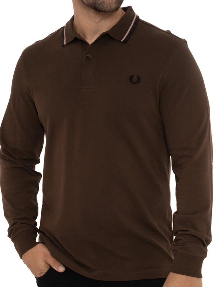 Mens Long Sleeve Tipped Polo Shirt (Tobacco)