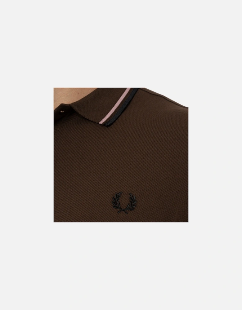 Mens Long Sleeve Tipped Polo Shirt (Tobacco)