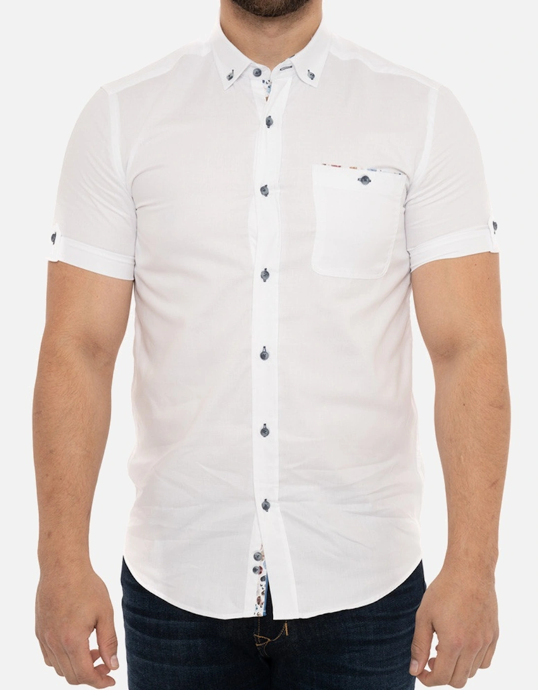 Mens Abstract Trim S/S Shirt (White), 8 of 7