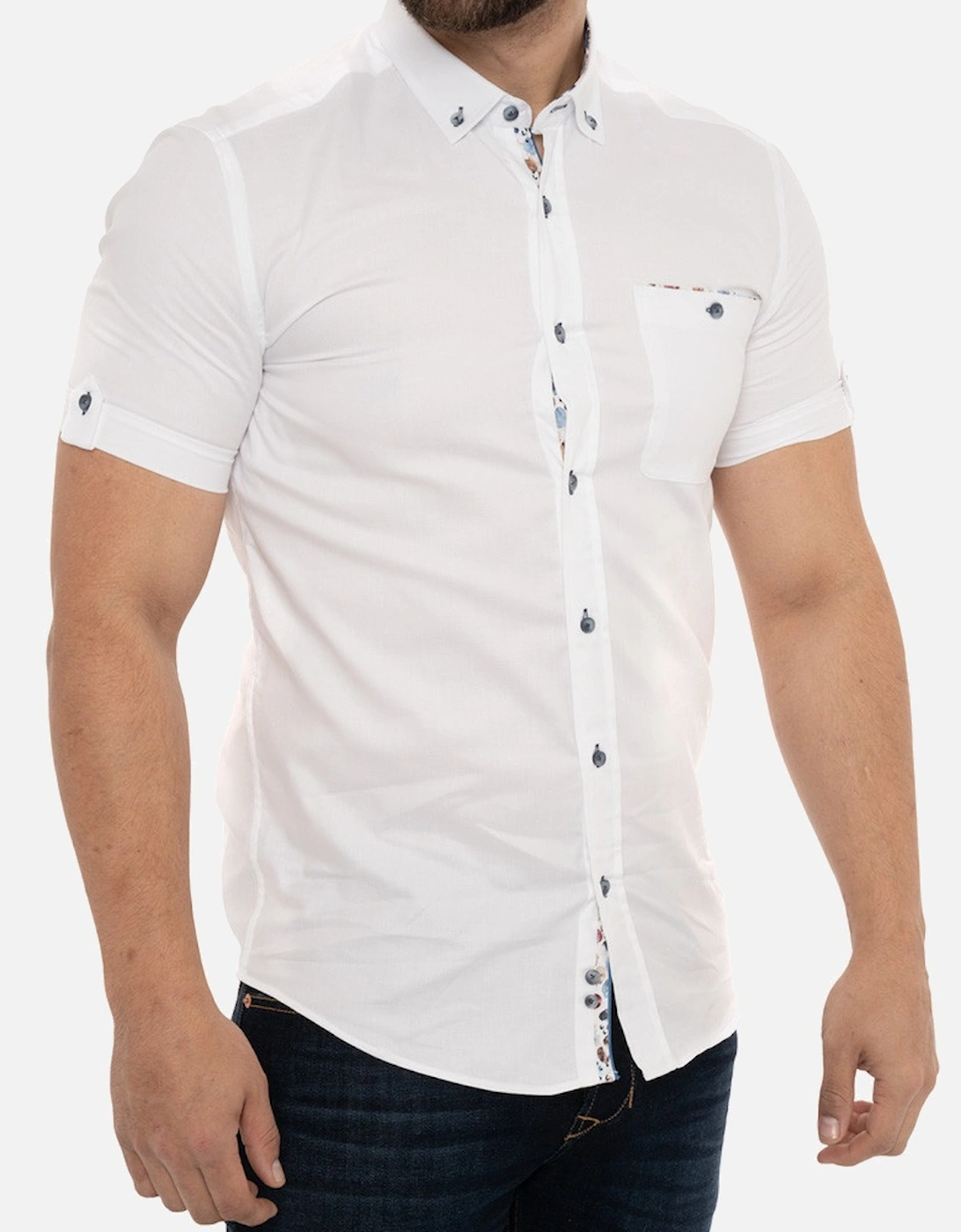 Mens Abstract Trim S/S Shirt (White)