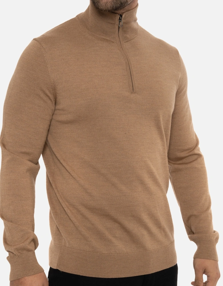 Joop Mens Dario Half Zip Knit Sweatshirt (Camel)