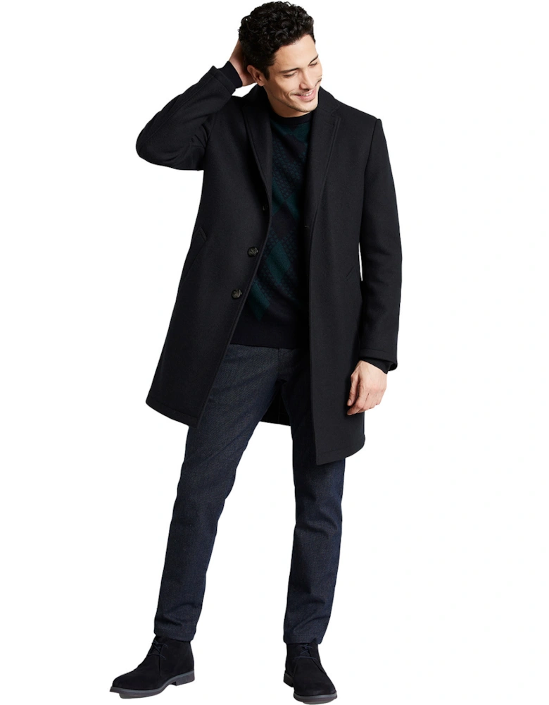 Mens Classic Wool Long Coat (Navy)