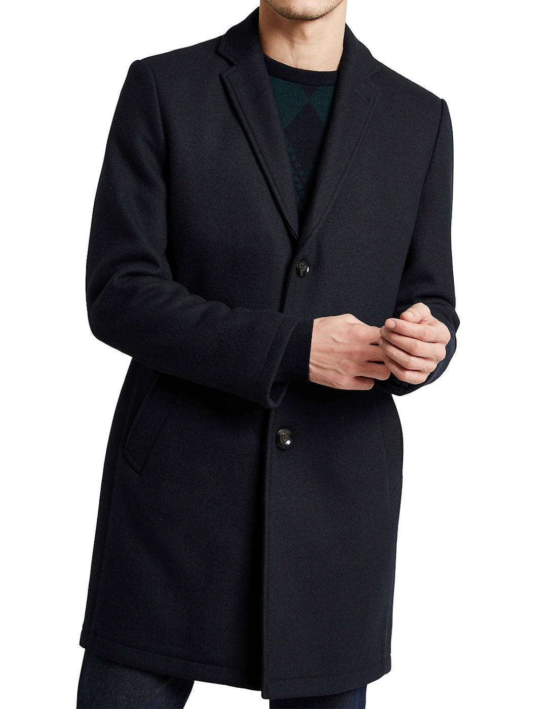 Mens Classic Wool Long Coat (Navy)