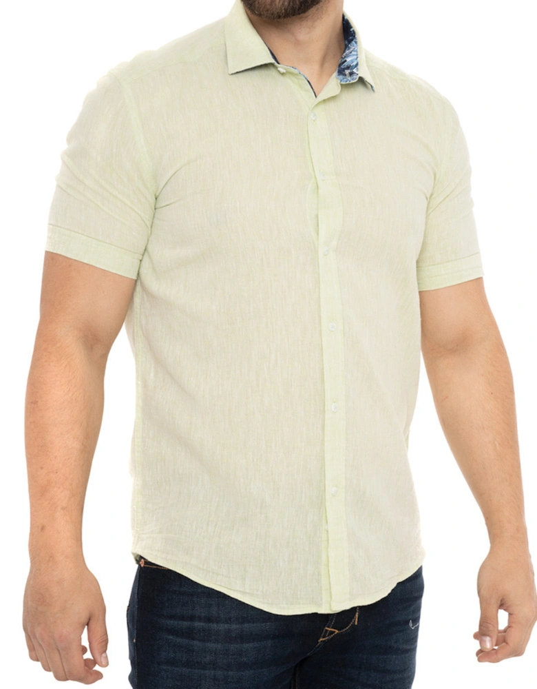 Mens Flower Trim S/S Linen Shirt (Mint)