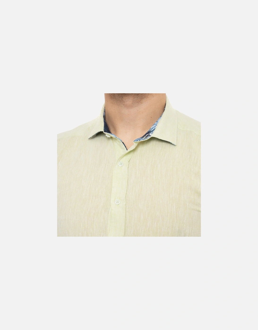 Mens Flower Trim S/S Linen Shirt (Mint)
