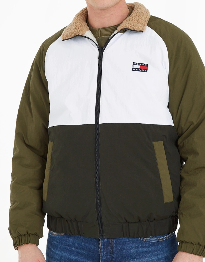 Mens Reversible Sherpa Jacket (Green/Beige)