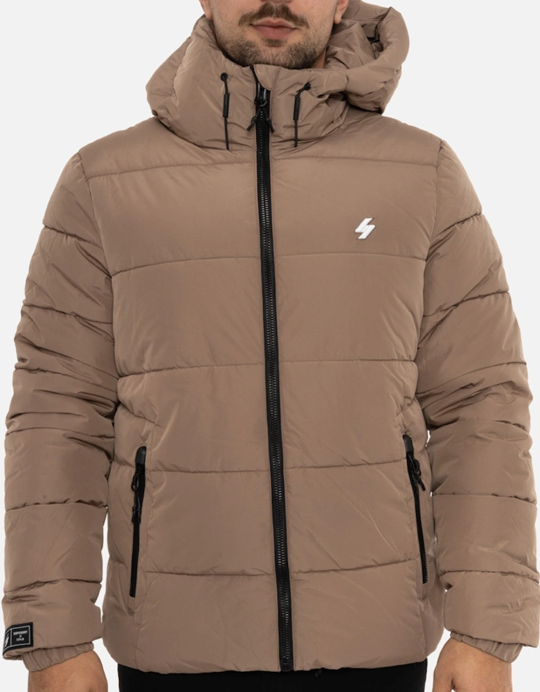 Mens Hooded Sports Puffer Jacket (Sand)