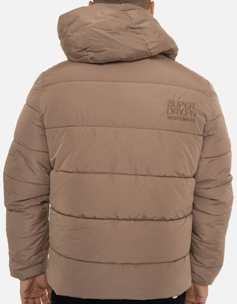Mens Hooded Sports Puffer Jacket (Sand)