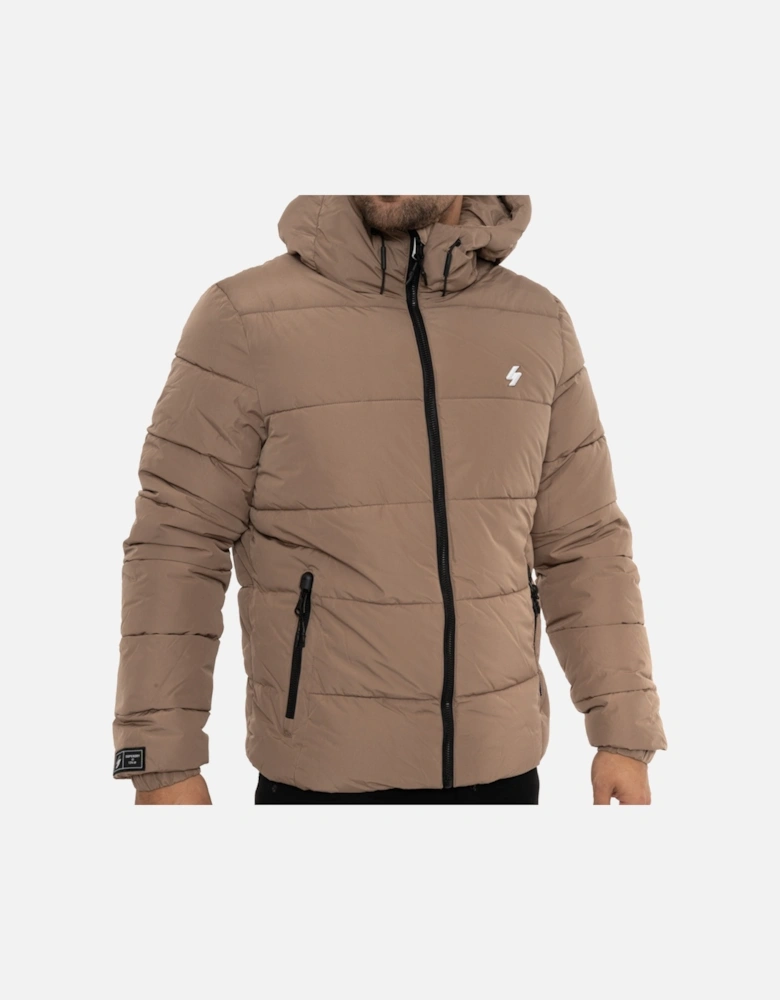 Mens Hooded Sports Puffer Jacket (Sand)