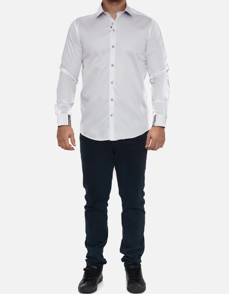 Mens Pattern Trim L/S Shirt (White)
