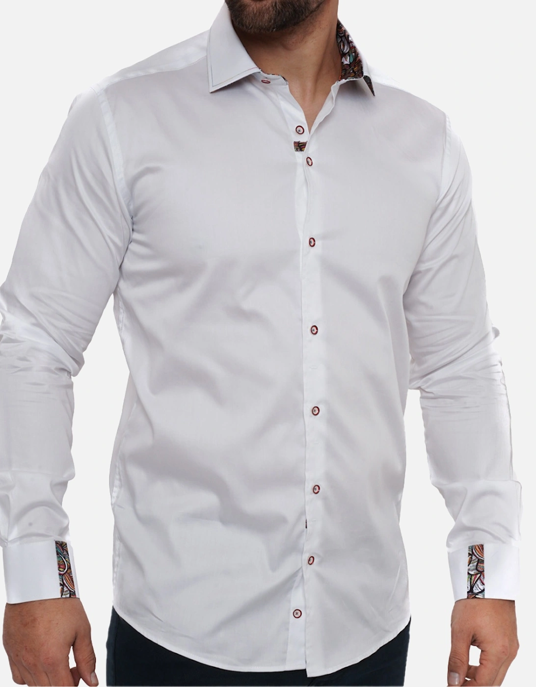 Mens Pattern Trim L/S Shirt (White)