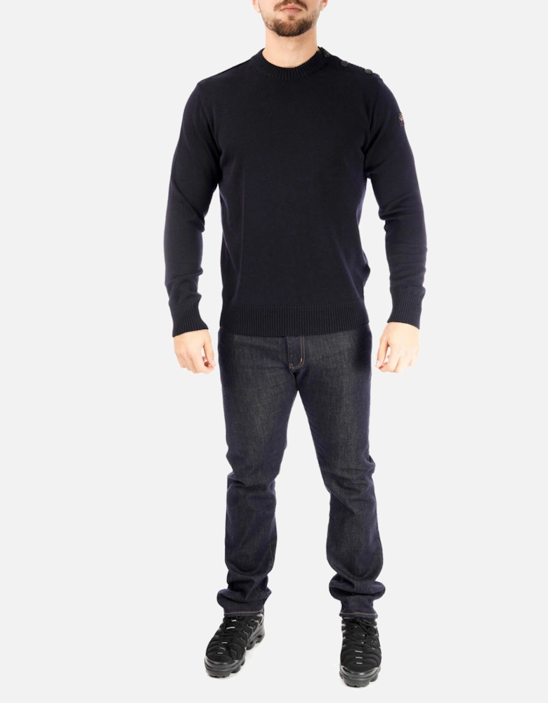 Mens Button Shoulder Crew Knit Sweater (Navy)