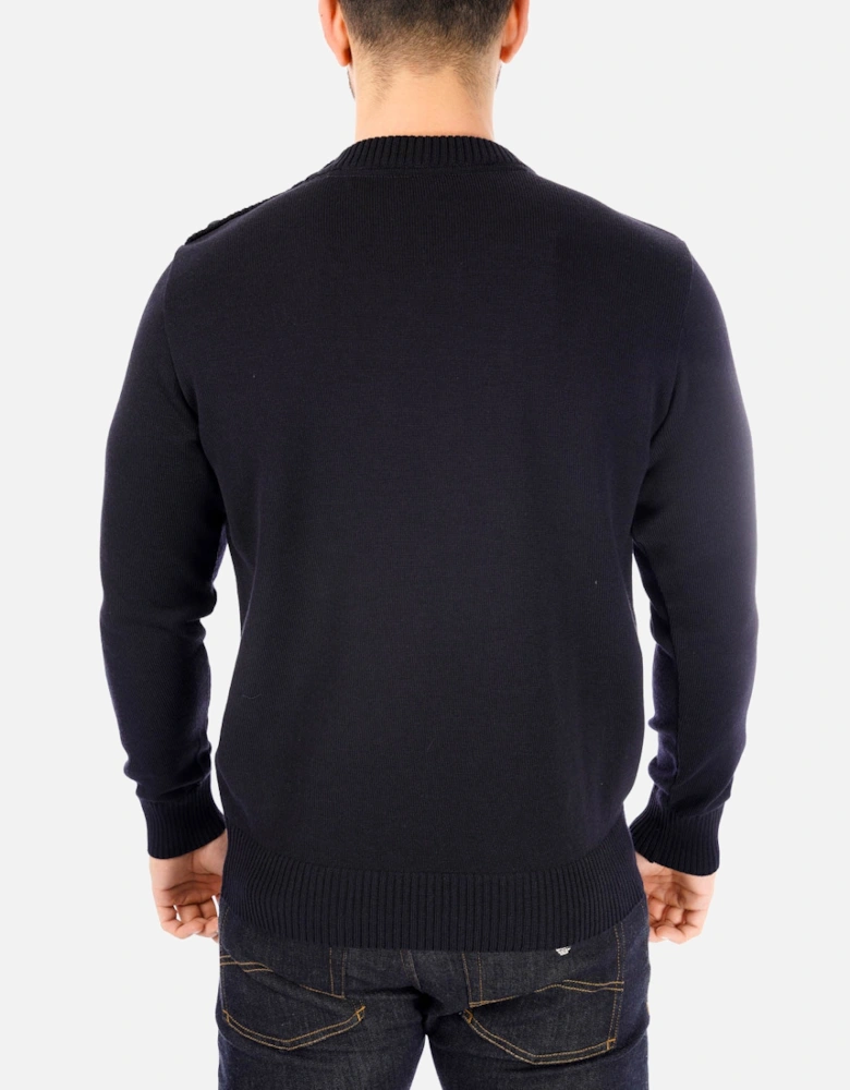 Mens Button Shoulder Crew Knit Sweater (Navy)