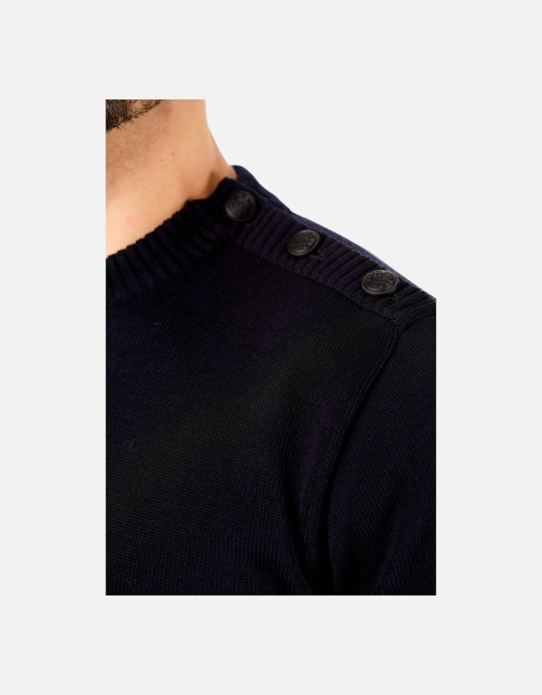 Mens Button Shoulder Crew Knit Sweater (Navy)