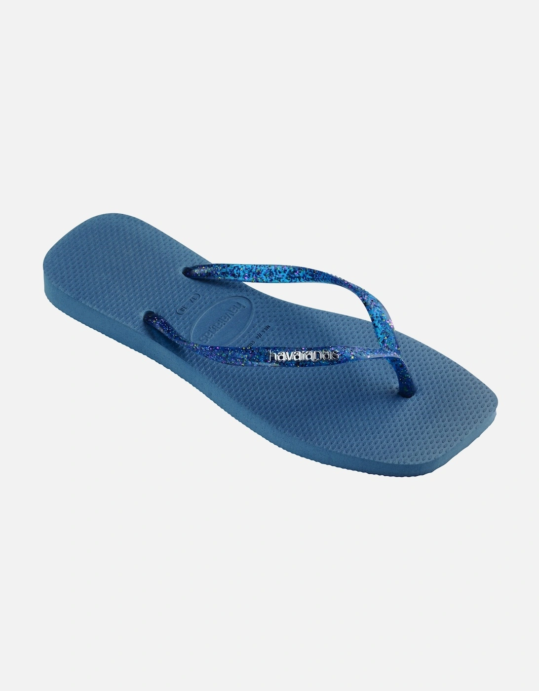 Womens Square Logo Metallic Flip Flops (Blue)