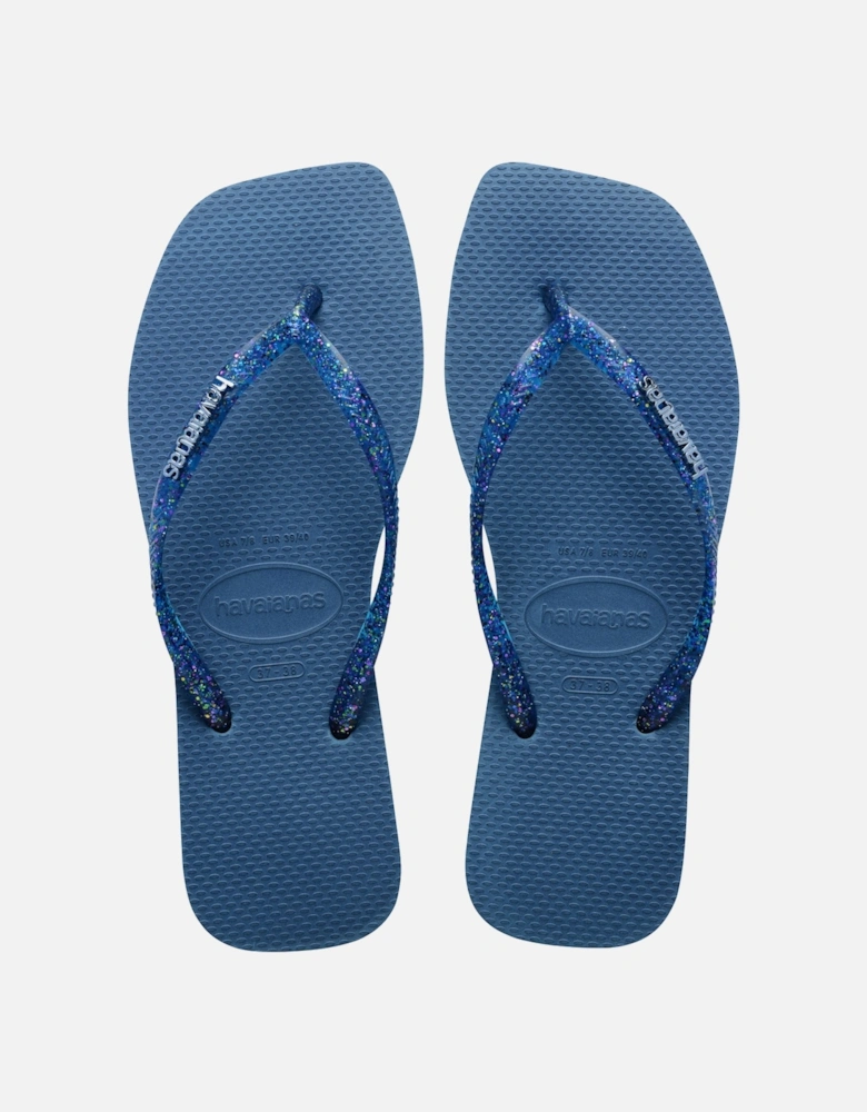 Womens Square Logo Metallic Flip Flops (Blue)