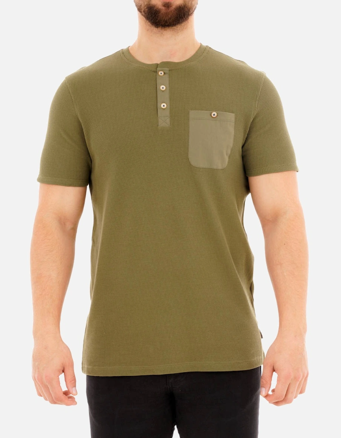 Mens Tekilla Textured Henley T-Shirt (Olive), 4 of 3