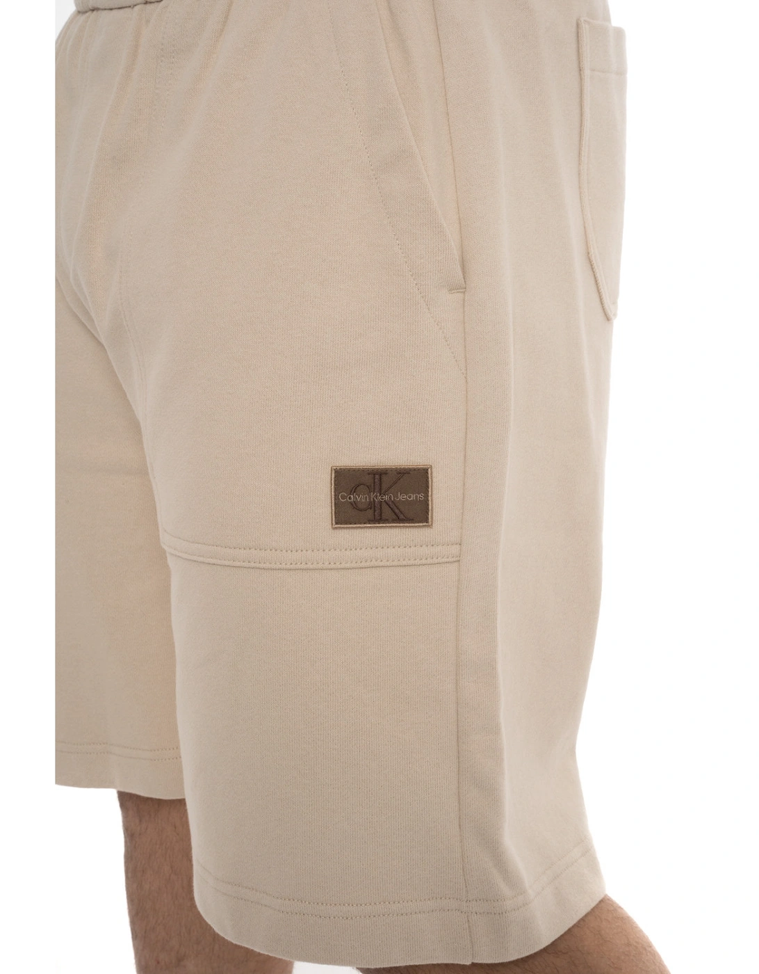 Mens Shrunken Badge Shorts (Beige)