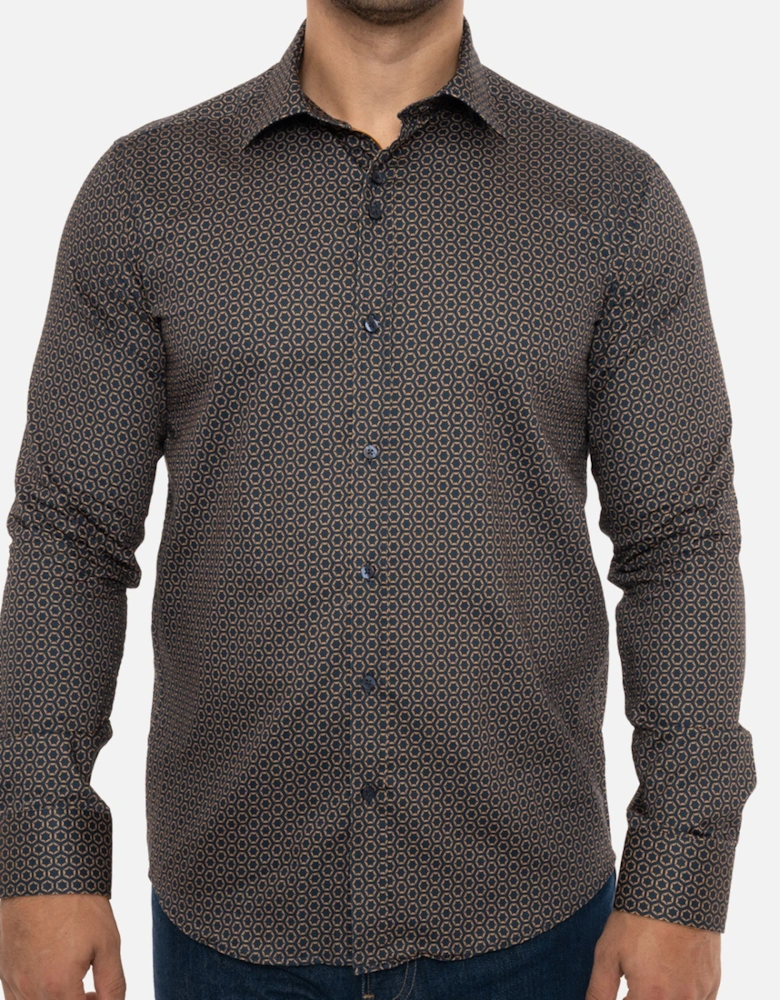 Mens Hexagon Pattern Shirt (Navy/Brown)