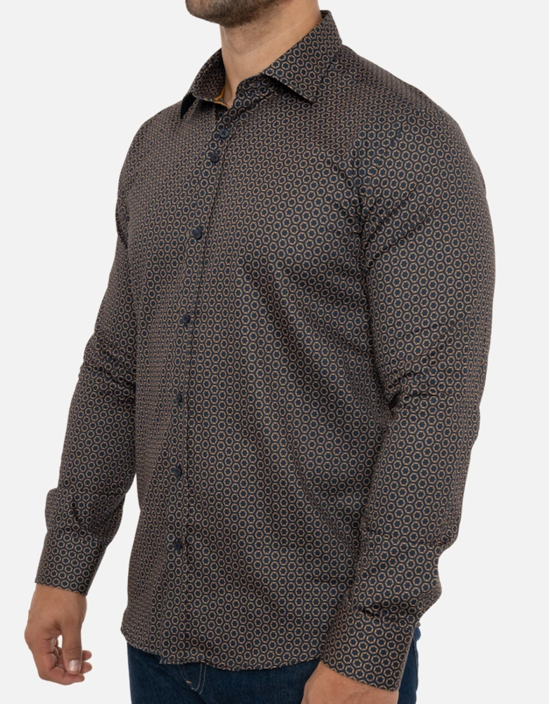 Mens Hexagon Pattern Shirt (Navy/Brown)