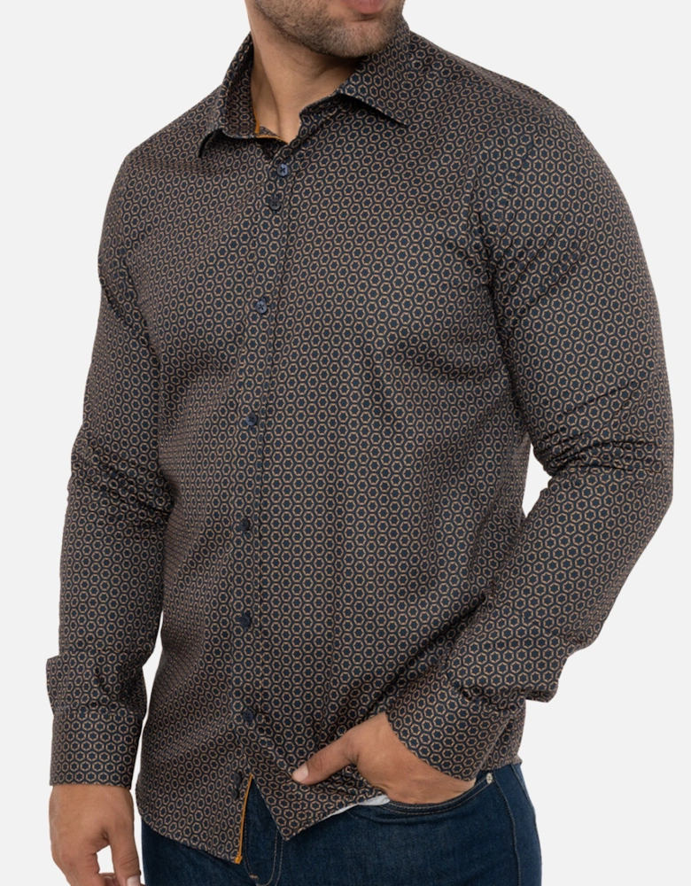 Mens Hexagon Pattern Shirt (Navy/Brown)