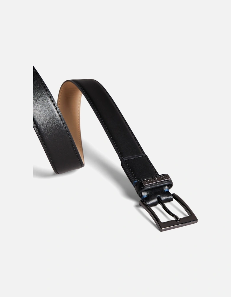 Mens Lizwiz Leather Keeper Plate Belt (Black)