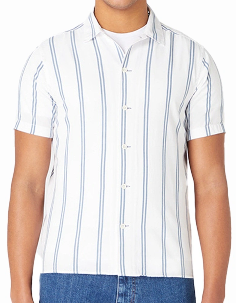 Mens Paolo Tapered Fit S/S Stripe Shirt (White/Blue)