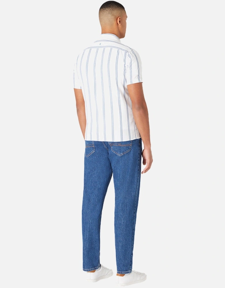 Mens Paolo Tapered Fit S/S Stripe Shirt (White/Blue)