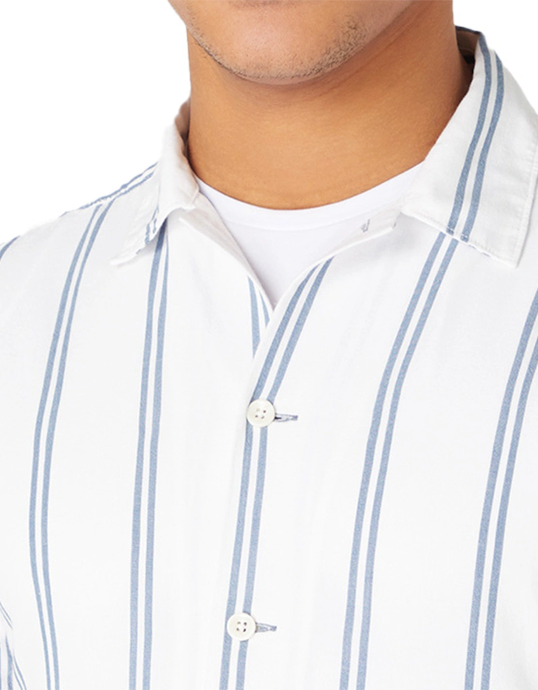 Mens Paolo Tapered Fit S/S Stripe Shirt (White/Blue)